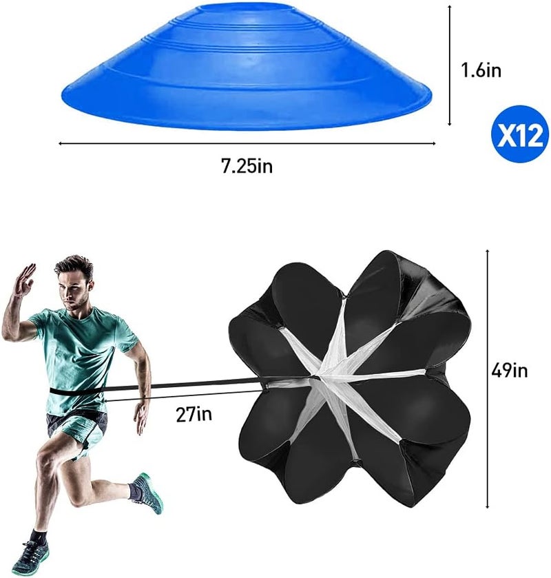 Rainmae Pro Speed & Agility Training Set—Includes 12 Rung 20ft Adjustable Agility Ladder with Carrying Bag, 12 Disc Cones, 4 Steel Stakes, 1 Resistance Parachute, Use Equipment to Improve Footwork Any Sport - Image 2